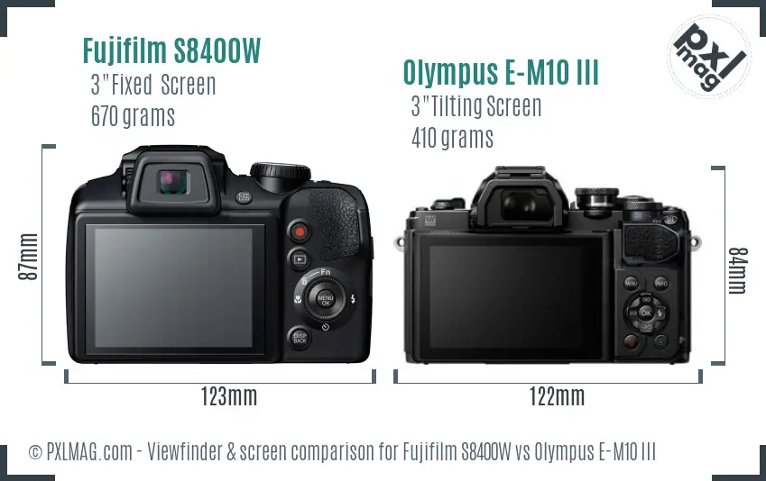 Fujifilm S8400W vs Olympus E-M10 III Screen and Viewfinder comparison