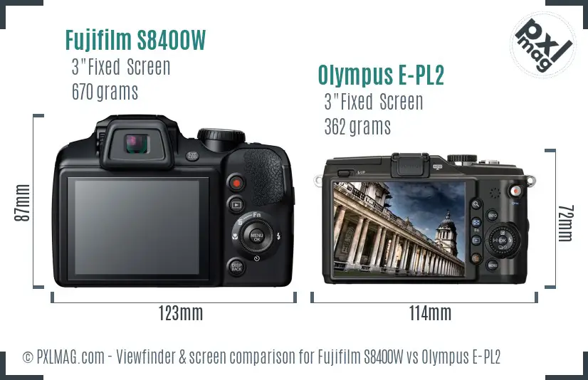 Fujifilm S8400W vs Olympus E-PL2 Screen and Viewfinder comparison
