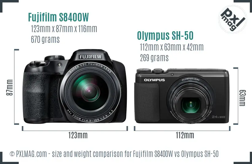 Fujifilm S8400W vs Olympus SH-50 size comparison Fujifilm S8400W vs Olympus SH-50 size comparison