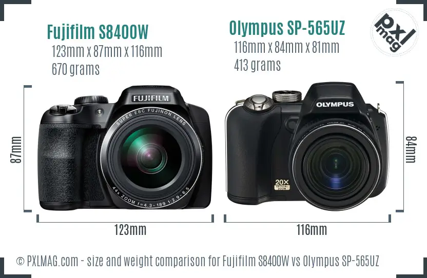 Fujifilm S8400W vs Olympus SP-565UZ size comparison