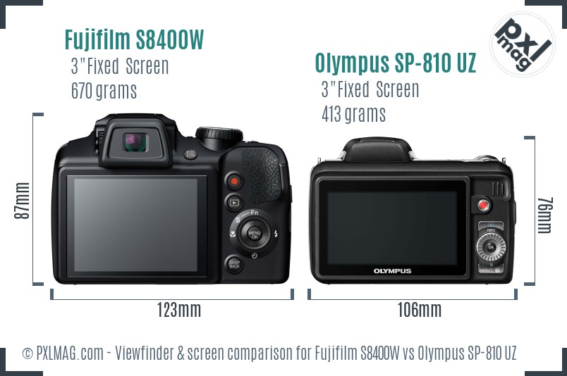 Fujifilm S8400W vs Olympus SP-810 UZ Screen and Viewfinder comparison