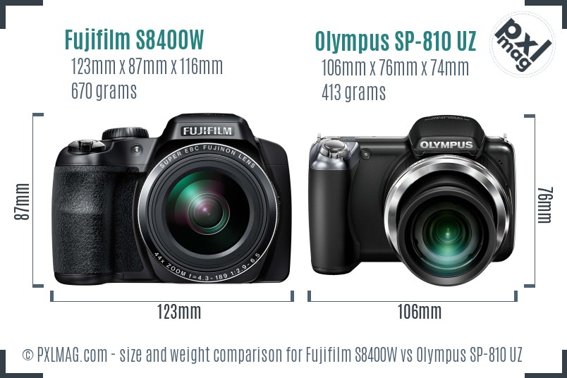 Fujifilm S8400W vs Olympus SP-810 UZ size comparison