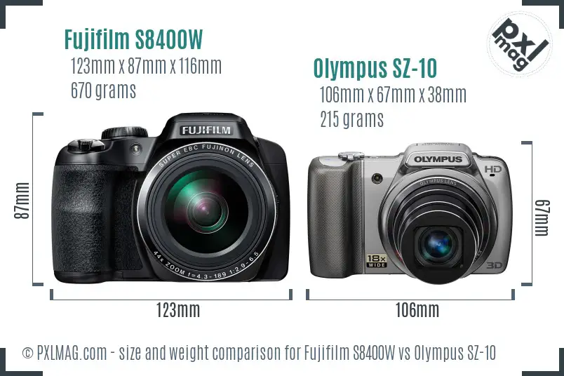 Fujifilm S8400W vs Olympus SZ-10 size comparison