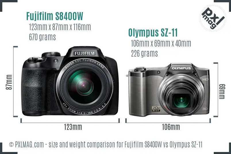 Fujifilm S8400W vs Olympus SZ-11 size comparison