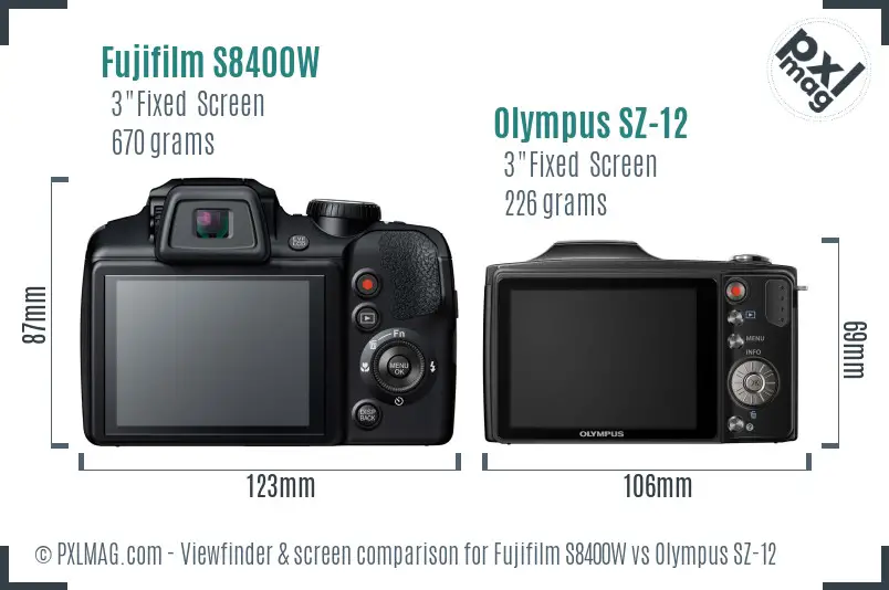 Fujifilm S8400W vs Olympus SZ-12 Screen and Viewfinder comparison