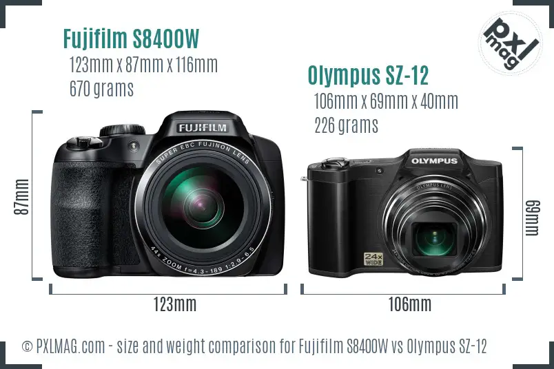 Fujifilm S8400W vs Olympus SZ-12 size comparison