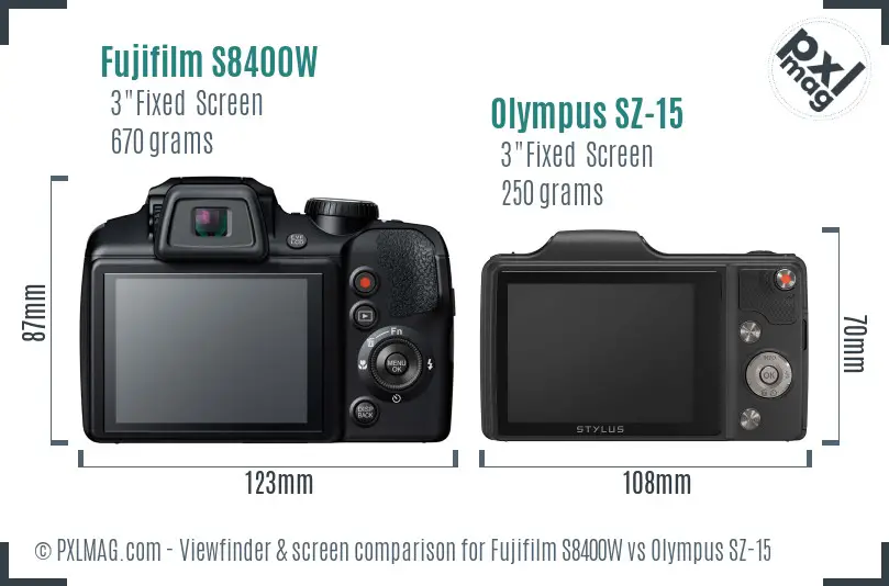Fujifilm S8400W vs Olympus SZ-15 Screen and Viewfinder comparison