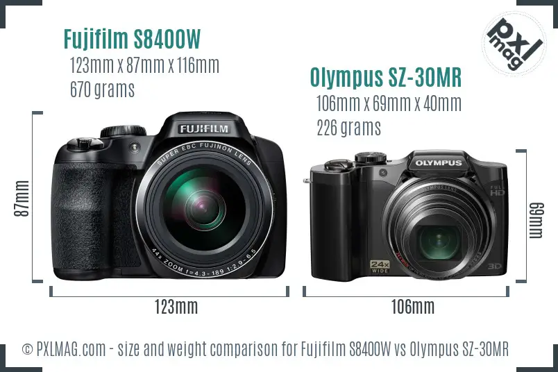 Fujifilm S8400W vs Olympus SZ-30MR size comparison Fujifilm S8400W vs Olympus SZ-30MR size comparison