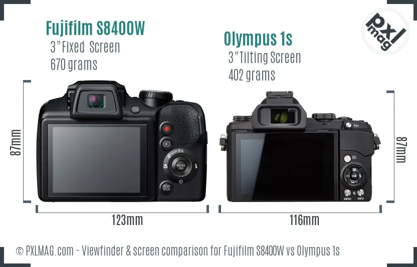 Fujifilm S8400W vs Olympus 1s Screen and Viewfinder comparison