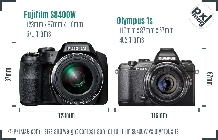 Fujifilm S8400W vs Olympus 1s size comparison