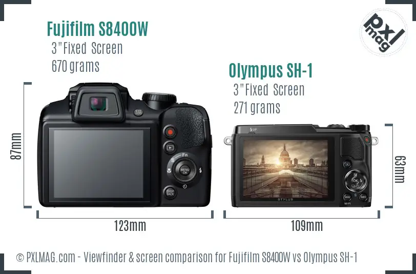 Fujifilm S8400W vs Olympus SH-1 Screen and Viewfinder comparison