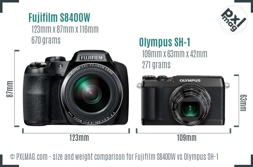 Fujifilm S8400W vs Olympus SH-1 size comparison