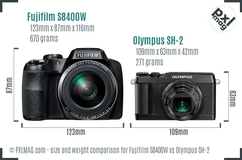 Fujifilm S8400W vs Olympus SH-2 size comparison Fujifilm S8400W vs Olympus SH-2 size comparison