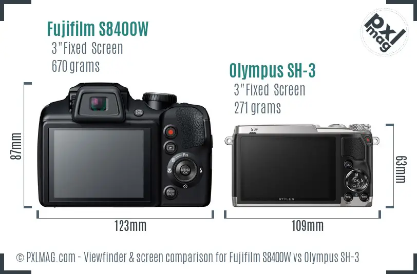 Fujifilm S8400W vs Olympus SH-3 Screen and Viewfinder comparison