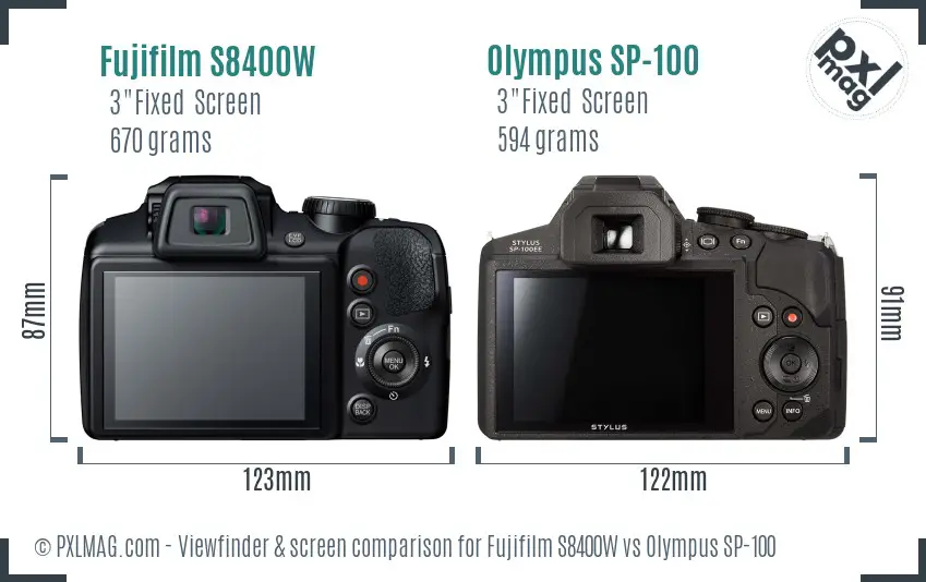 Fujifilm S8400W vs Olympus SP-100 Screen and Viewfinder comparison