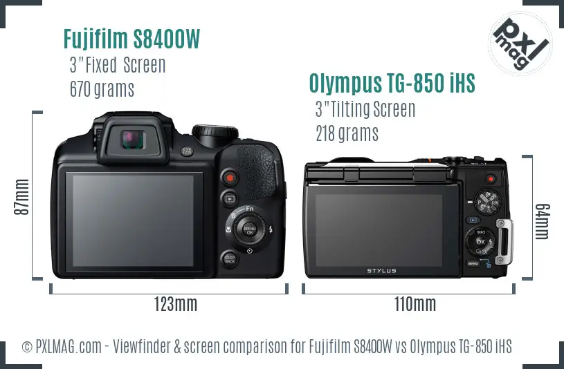 Fujifilm S8400W vs Olympus TG-850 iHS Screen and Viewfinder comparison