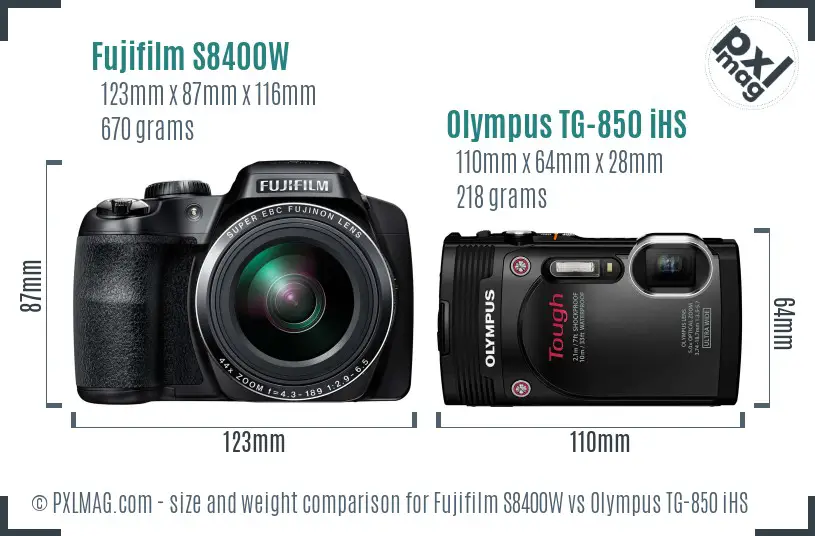 Fujifilm S8400W vs Olympus TG-850 iHS size comparison