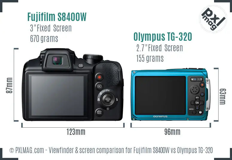Fujifilm S8400W vs Olympus TG-320 Screen and Viewfinder comparison