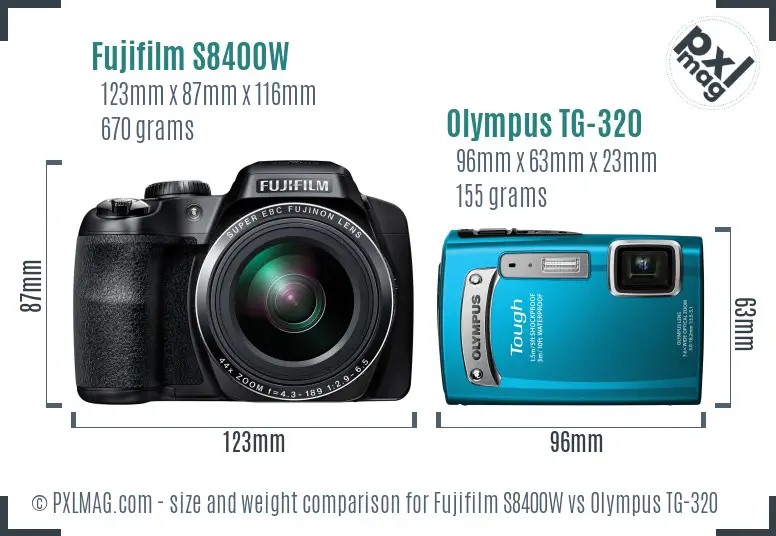 Fujifilm S8400W vs Olympus TG-320 size comparison