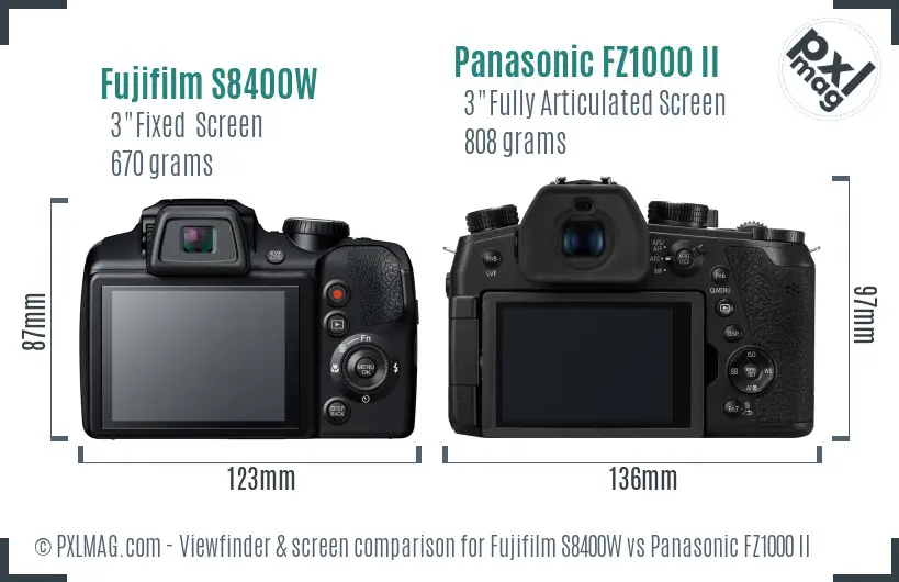 Fujifilm S8400W vs Panasonic FZ1000 II Screen and Viewfinder comparison