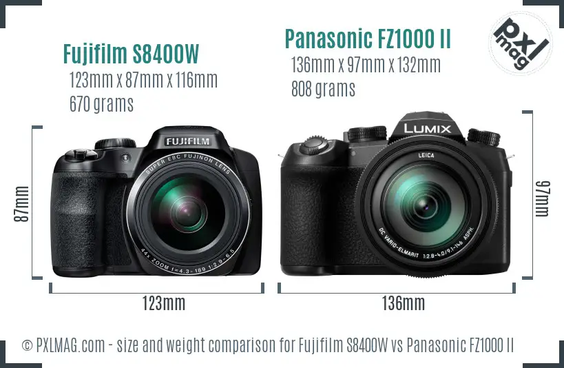 Fujifilm S8400W vs Panasonic FZ1000 II size comparison