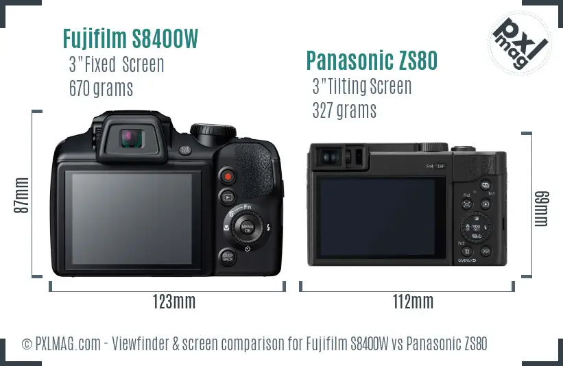 Fujifilm S8400W vs Panasonic ZS80 Screen and Viewfinder comparison