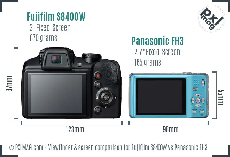 Fujifilm S8400W vs Panasonic FH3 Screen and Viewfinder comparison