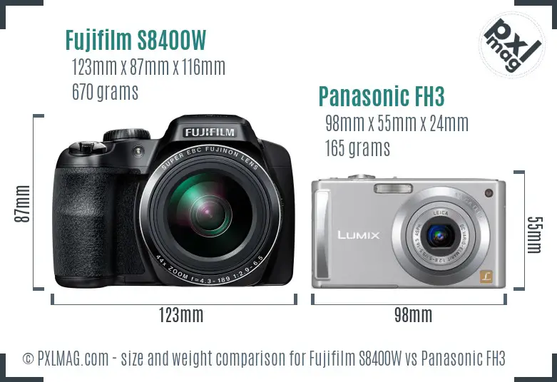Fujifilm S8400W vs Panasonic FH3 size comparison