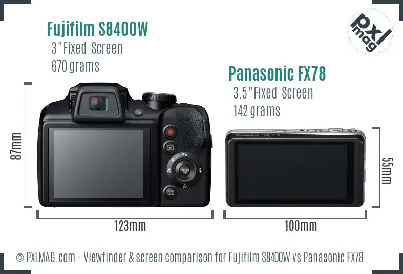 Fujifilm S8400W vs Panasonic FX78 Screen and Viewfinder comparison