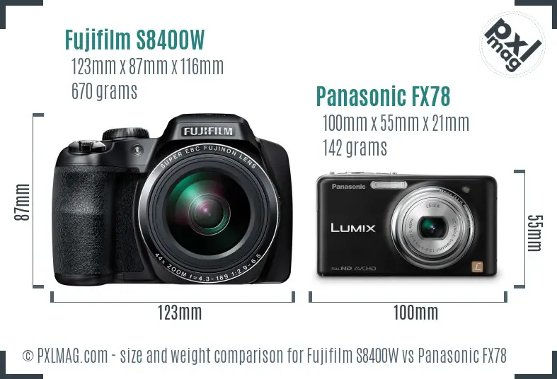 Fujifilm S8400W vs Panasonic FX78 size comparison