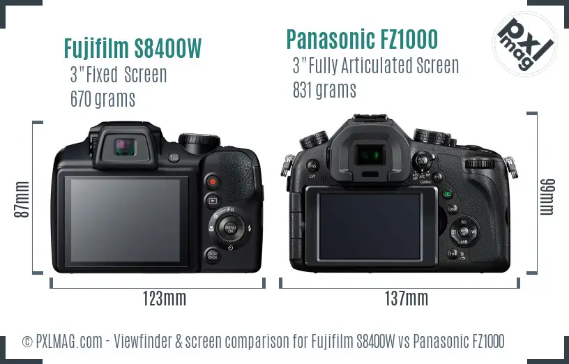 Fujifilm S8400W vs Panasonic FZ1000 Screen and Viewfinder comparison