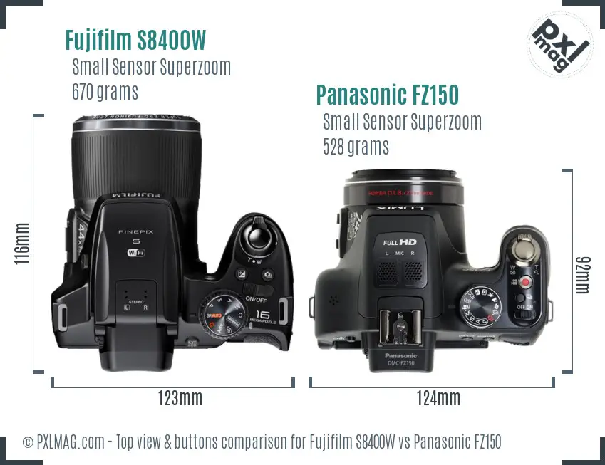 Fujifilm S8400W vs Panasonic FZ150 top view buttons comparison