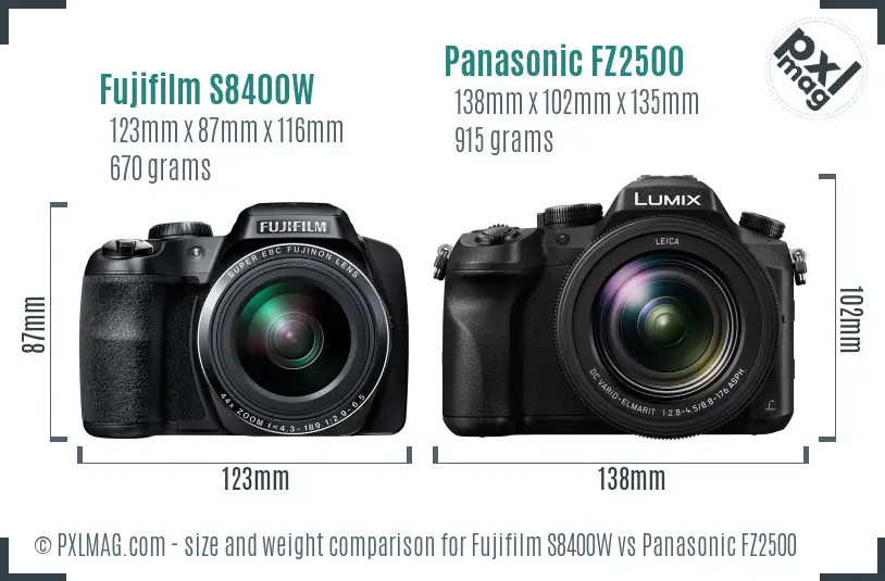 Fujifilm S8400W vs Panasonic FZ2500 size comparison