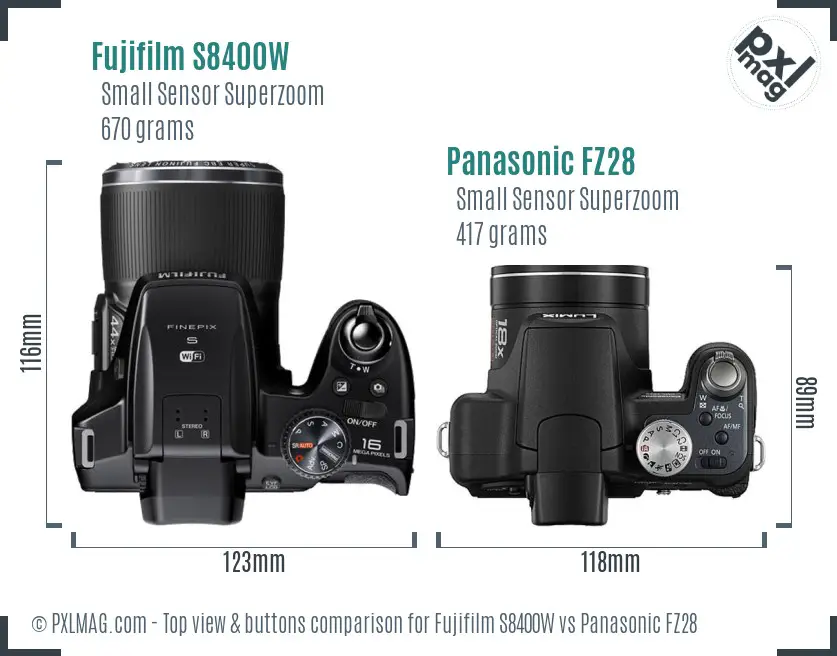 Fujifilm S8400W vs Panasonic FZ28 top view buttons comparison