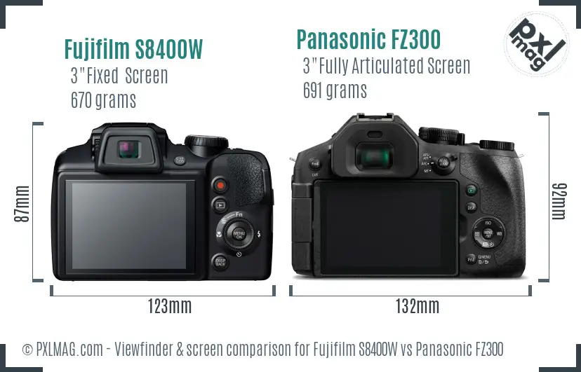 Fujifilm S8400W vs Panasonic FZ300 Screen and Viewfinder comparison