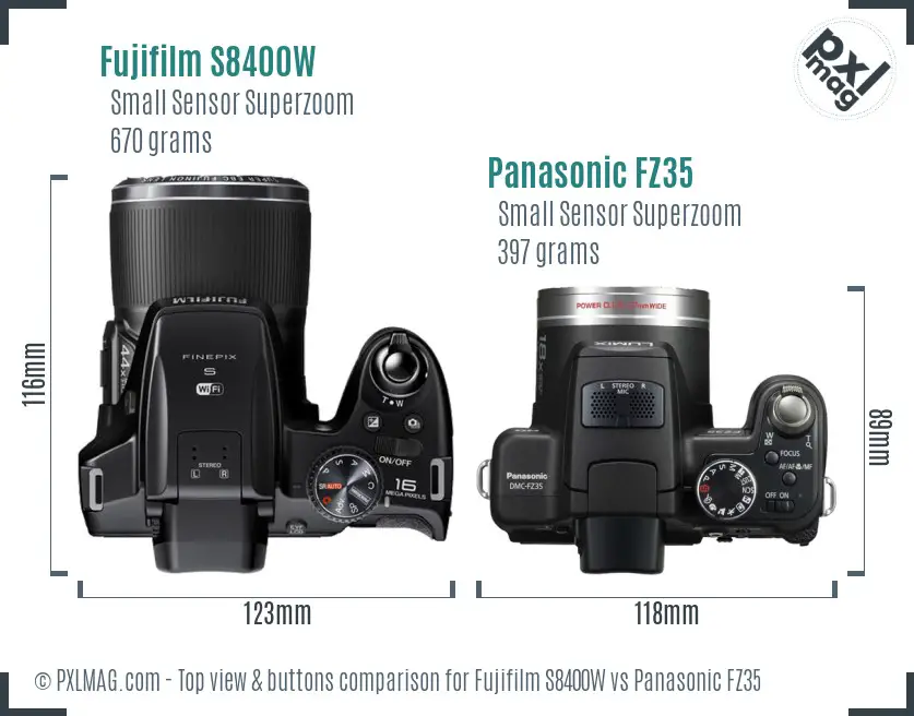 Fujifilm S8400W vs Panasonic FZ35 top view buttons comparison