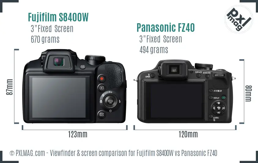 Fujifilm S8400W vs Panasonic FZ40 Screen and Viewfinder comparison