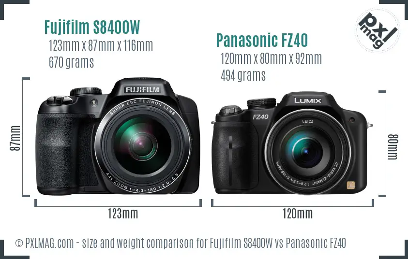 Fujifilm S8400W vs Panasonic FZ40 size comparison