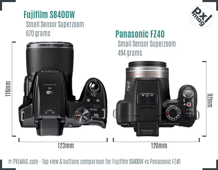 Fujifilm S8400W vs Panasonic FZ40 top view buttons comparison