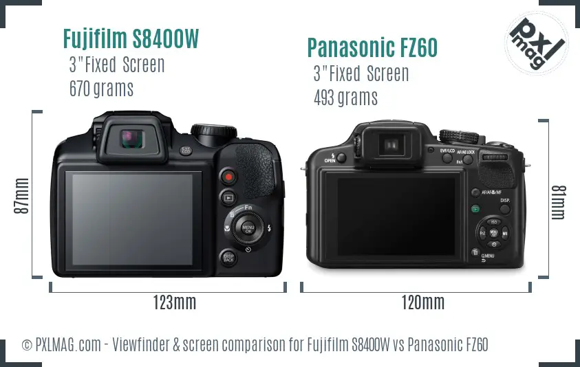 Fujifilm S8400W vs Panasonic FZ60 Screen and Viewfinder comparison