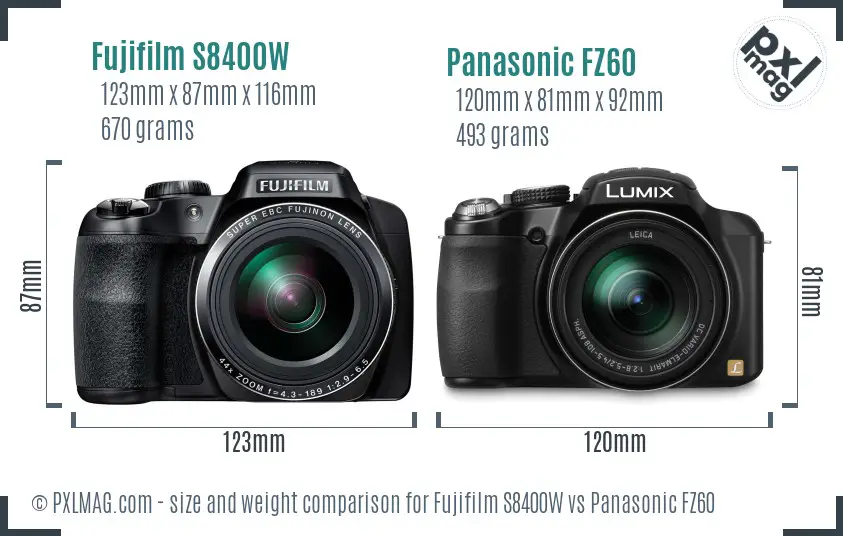 Fujifilm S8400W vs Panasonic FZ60 size comparison