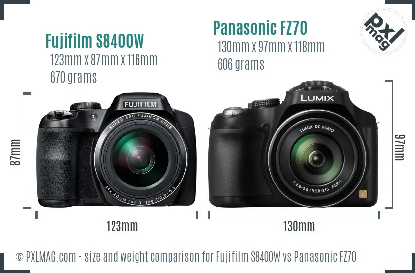 Fujifilm S8400W vs Panasonic FZ70 size comparison