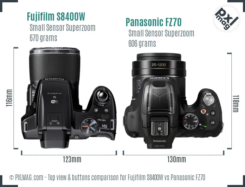 Fujifilm S8400W vs Panasonic FZ70 top view buttons comparison