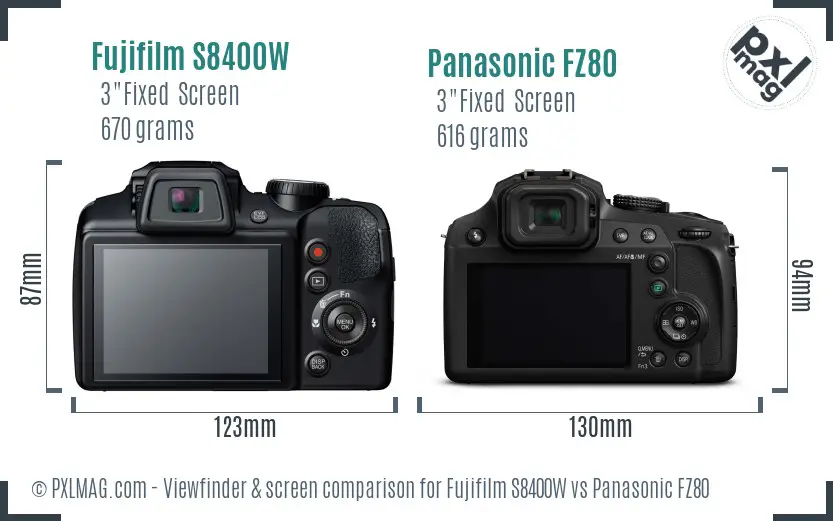Fujifilm S8400W vs Panasonic FZ80 Screen and Viewfinder comparison