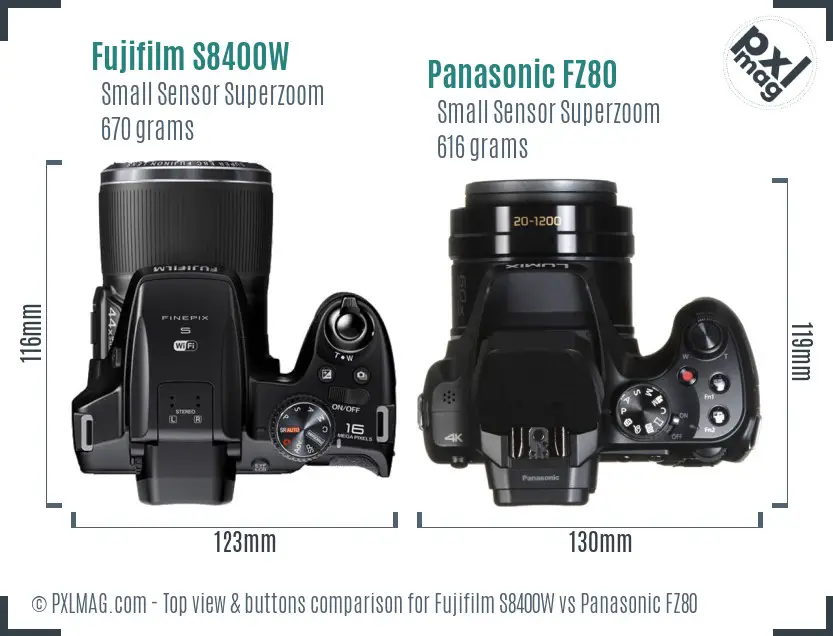 Fujifilm S8400W vs Panasonic FZ80 top view buttons comparison