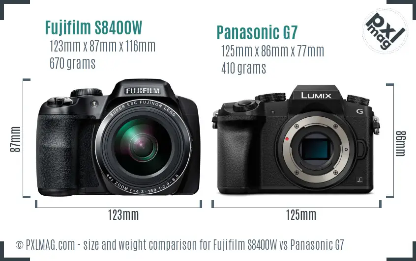 Fujifilm S8400W vs Panasonic G7 size comparison