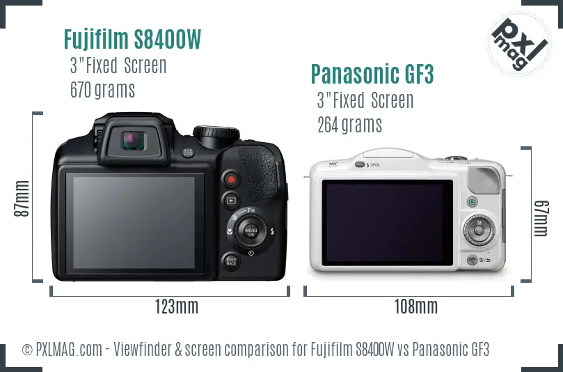 Fujifilm S8400W vs Panasonic GF3 Screen and Viewfinder comparison