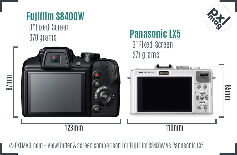 Fujifilm S8400W vs Panasonic LX5 Screen and Viewfinder comparison