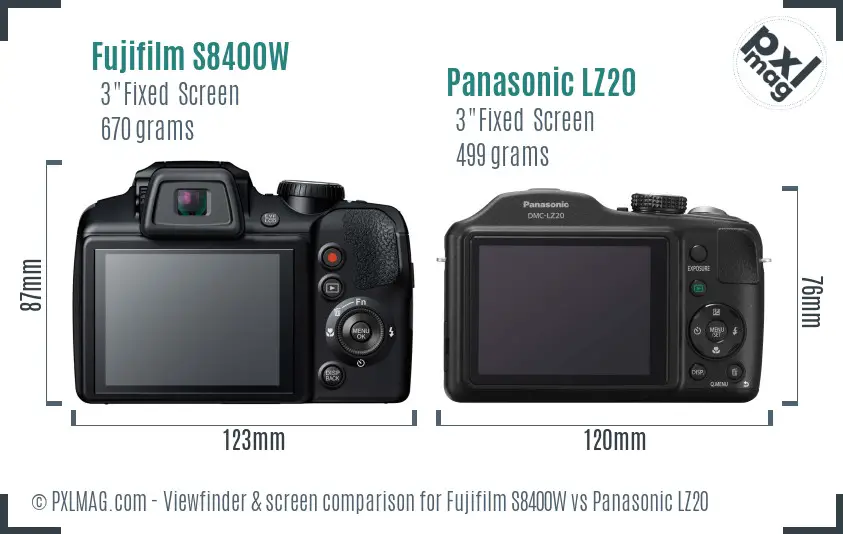 Fujifilm S8400W vs Panasonic LZ20 Screen and Viewfinder comparison