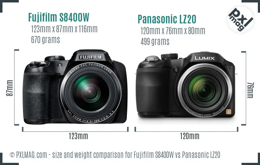 Fujifilm S8400W vs Panasonic LZ20 size comparison